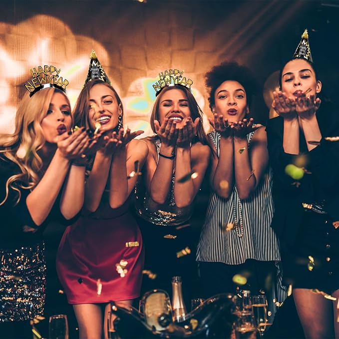 New Years Eve Party Supplies 2026 30PCS Happy New Years Decoration Hats Headband for 2026 Party Props Festival Decorations Count Down NYE Party Supplies Favors (Glod Black)