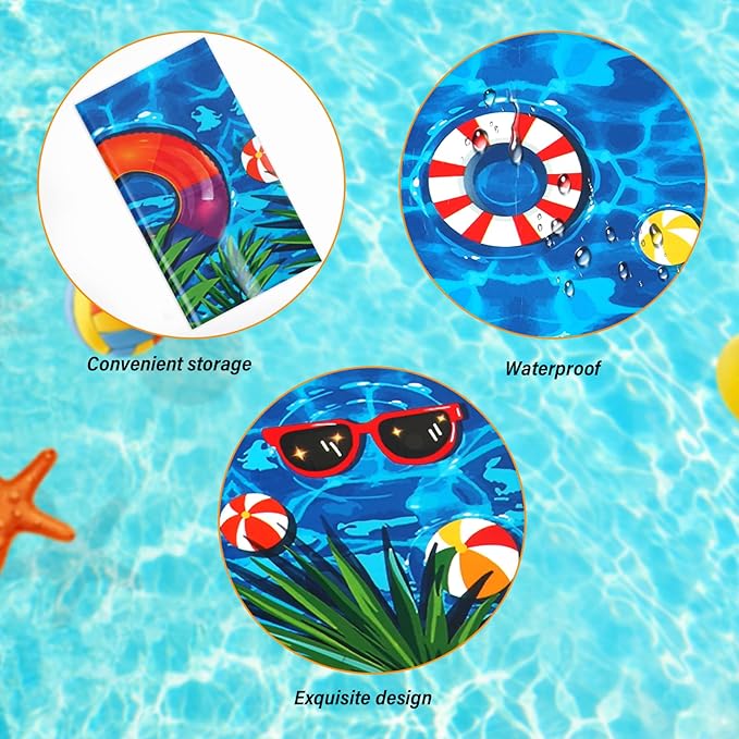 PHOGARY 3 Pieces Summer Beach Tablecloths Pool Party Table Covers Beach Ball Plastic Tablecloth Ocean Waves Tablecover for Pool Party Decorations