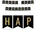 Andaz Press Faux Gold Glitter on Black Birthday Party Banner Decorations, Happy 16th Birthday, Approx 5-Feet, 1-Set, Birthday Colored Hanging Pennant Decor
