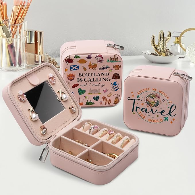 Scotland Scottish Gifts Jewelry Box, Scotland Travel Trip Essentials Souvenirs for Women, Edinburgh Gift Is Calling And I Must Go Travel Jewelry Case Organizer