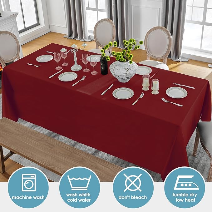 VidaFete Tablecloth 10 Pack 90 * 132inch Rectangle Table Cloth Polyester, Stain Wrinkle Resistant Polyester Dining Table Cover for Kitchen Dinning Party Wedding Rectangular Buffet Decoration(Red)