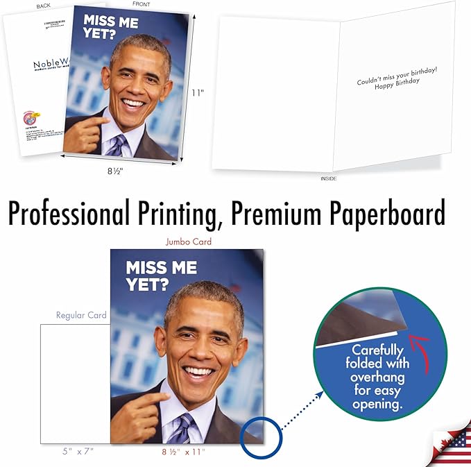 NobleWorks - 1 Big Political Birthday Card with Envelope (8.5 x 11 Inch) - Democrat and Republican Humor Bday Card - Miss Me Yet J5220BDG