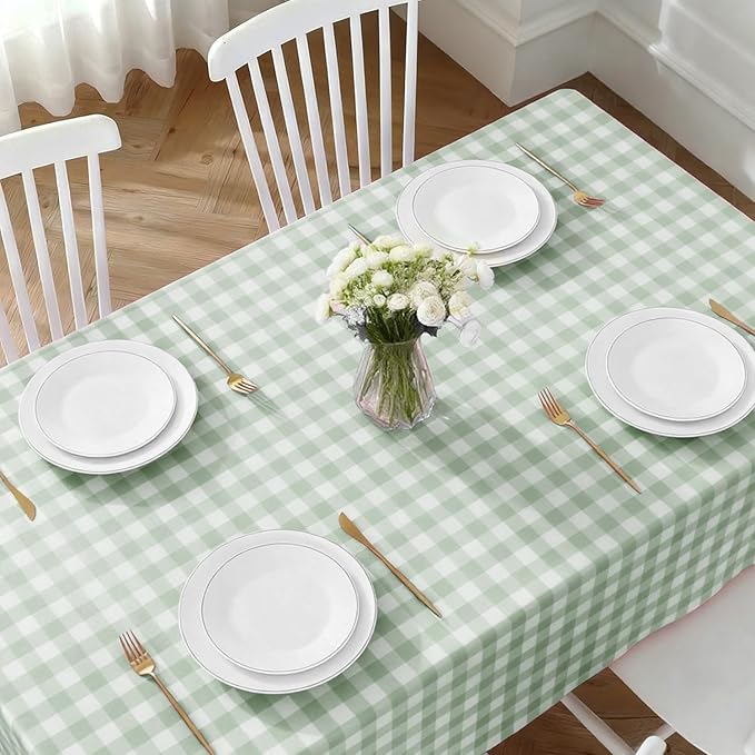 Oigco 3 Pack Sage Green Gingham Tablecloth 54 x 108 Inches, Rectangle Disposable Sage Green Checkered Tablecloth, Picnic Table Cover for Outdoor, Camping, Birthday Decorations
