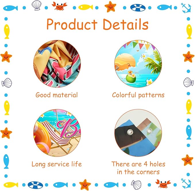 Summer Happy Birthday Banner Decorations, Backdrop Decor Supplies, Happy Sign for Backdrop, Large Beach Theme Birthday Banners Supplies Suitable for Any Lively Theme Party Event
