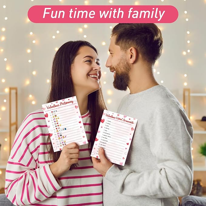 COCHIE 30 Players Valentine's Party Games for Adults Family Office Large Groups, Valentines Parties Words Pictionary Game, Phrases Guesstures Game, Word Scramble Games with Answer Key