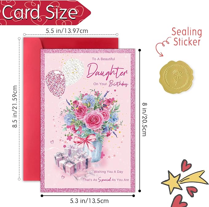 Daughter Birthday Card from Mom, Happy Birthday Card for Daughter, Cute Birthday Gifts for Girls Her