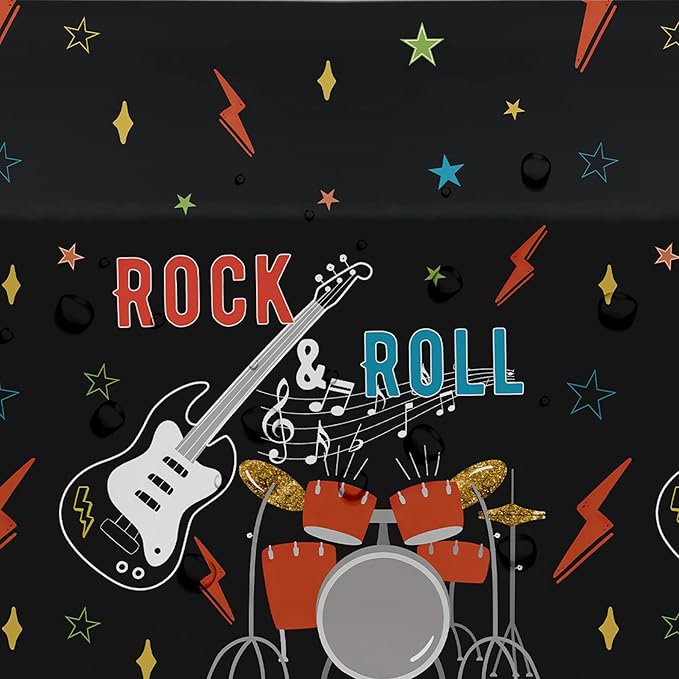 Rock and Roll Party Decorations Tablecloth, 3pcs Disposable Rockstar Music Guitar Theme Rock n Roll Party Supplies Tablecover for Birthday Baby Shower, 86in x 55in