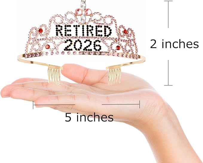 2026 Retirement Tiara & Sash - Officially Retired Sash & Crown for Parties, Events, Gifts, Favors, and Decorations (2026 Pink)