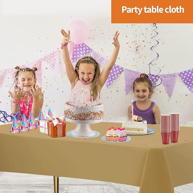 Party Dimensions Gold Disposable Plastic Tablecloth for Rectangle Tables (48 Pack) Premium Decorative Table Cloths for Parties, Events & Weddings, Indoors & Outdoors, 54 x 108 inches