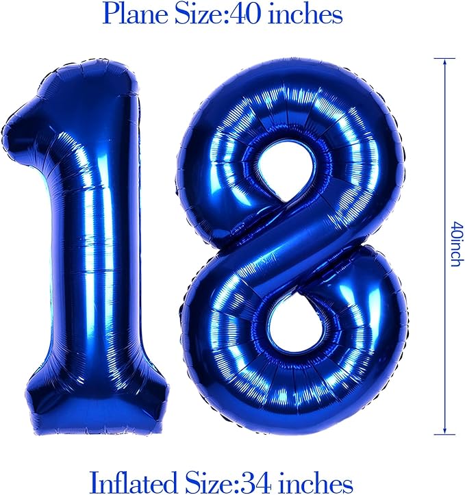 40Inch Navy Blue Number 18 Balloon Large Helium Royal Blue Number Balloons 0-9 Giant Digital 18th Foil Mylar Big Party Balloon for Boy Birthday Party Anniversary Graduation Decorations