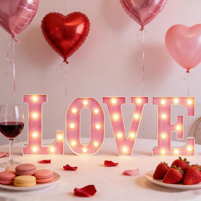 3 Pcs LED Marquee Light Up Letters Black Boo Sign Halloween Decorations Indoor Boo Halloween Lights for Home Kitchen Tabletop Fireplace Party Decoration (Pink Love)