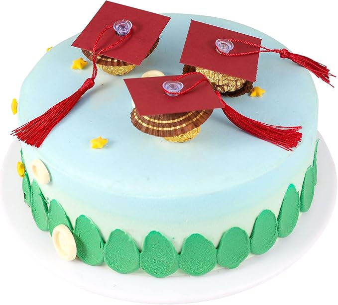 Gyufise 36Pcs Graduation Decorations 2026 Graduation Cap Cupcake Toppers Chocolate Decorations Mini Grad Cap Decor with Tassel Adhesive Dots for Class of 2026 Congrats Grad Wine Red