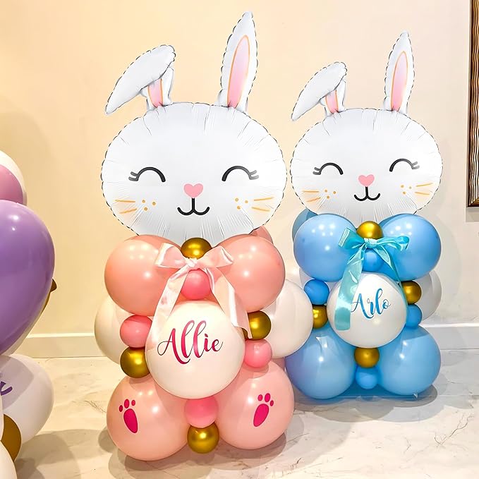 6PCS Large Easter Bunny Head Foil Balloons Cute Rabbit Face Mylar Balloons for Easter Party, Baby Shower, Birthday & Spring Celebration Decorations