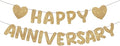 Fulmoon Happy Anniversary Banner Glitter Happy Anniversary Decorations Wedding Party Banner Romantic Decorations No DIY Pre-strung for Wedding Party Birthday Door(Champagne Gold)