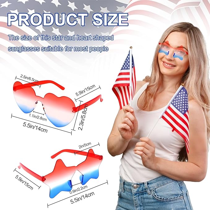12 Pairs Star Sunglasses Bulk 4th of July Star Glasses Rimless Patriotic Fourth of July Star Shaped Party Sunglasses