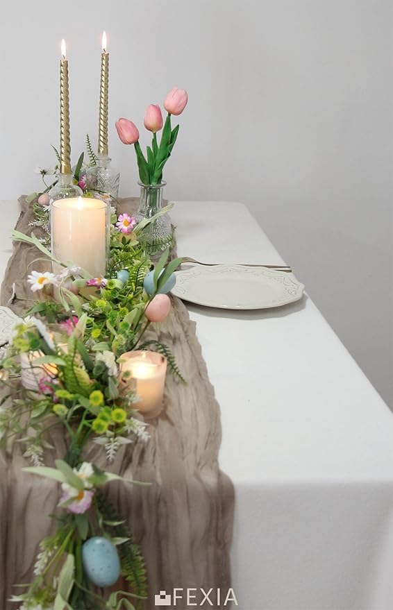 FEXIA 3 Pack Nude Table Runner 35x120 Inches for Baby Shower Decoration Gauze Rustic Table Runner for Wedding Party First Communion Centerpiece Engagement Bridal Shower Boho Decoration