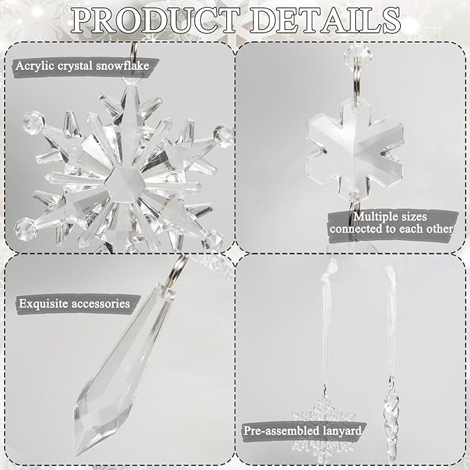 18pcs Crystal Christmas Ornaments for Tree Decorations-Hanging Acrylic Snowflake Icicle Ornaments with Drop Pendants for Winter Wonderland Chandelier Crystals Decorations Supplies