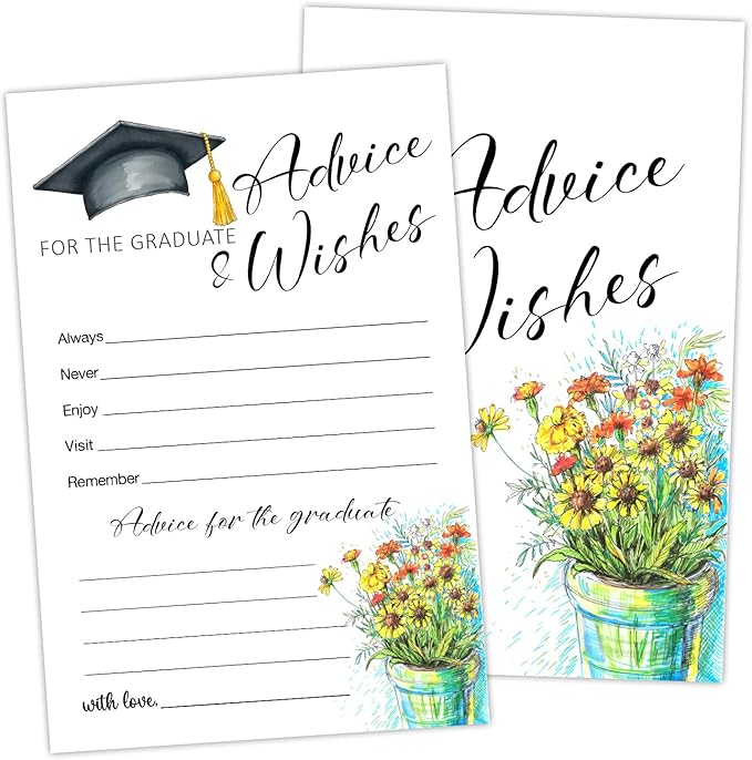 Wildflower Advice and Wishes Cards for the Graduate Cards 4x6 Inch Daisy Grad Party Game Card 20 Double Sided Grad Advice and Wishes Card for Graduation Party Decorations for College University Y426