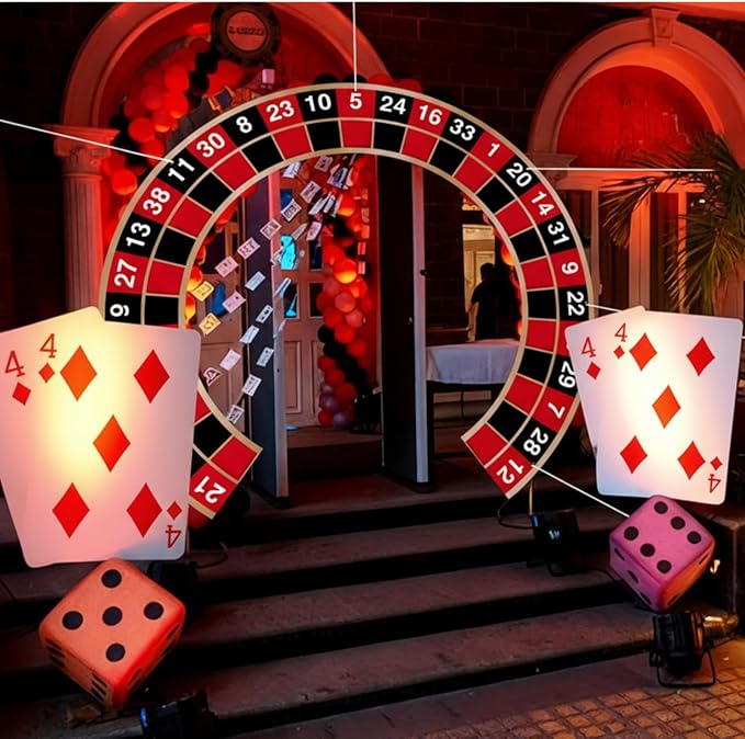 Moukeren Large Casino Night Party Decorations Casino Night Porch Entryway Banner Roulette Backdrop Decor Vegas Party Favor Hanging Door Banner Photo Background for Vegas Poker Dice Birthday Decor