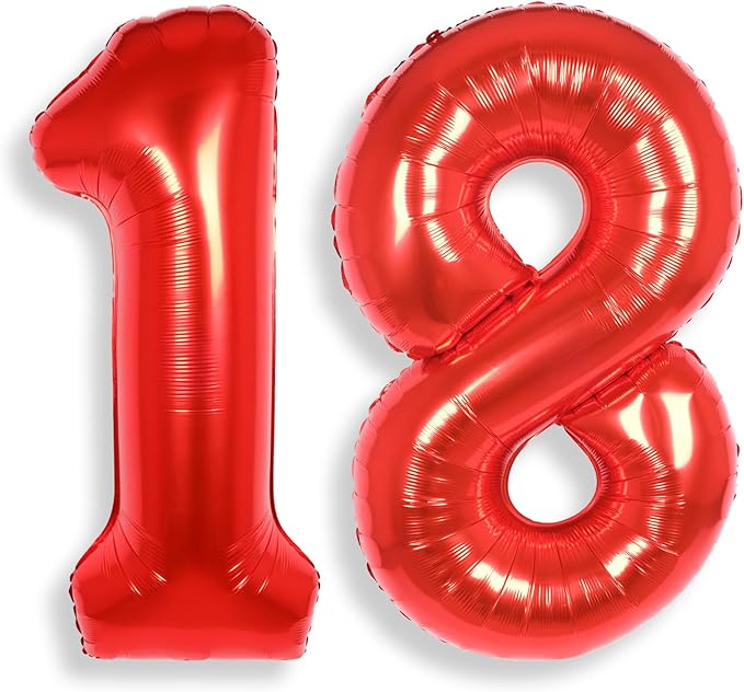 AULE 40 Inch Big Red Foil 18 Number Balloons for Girl Large 18th Happy Birthday Decorations Giant Huge Helium Mylar 81 Anniversary Party Decor