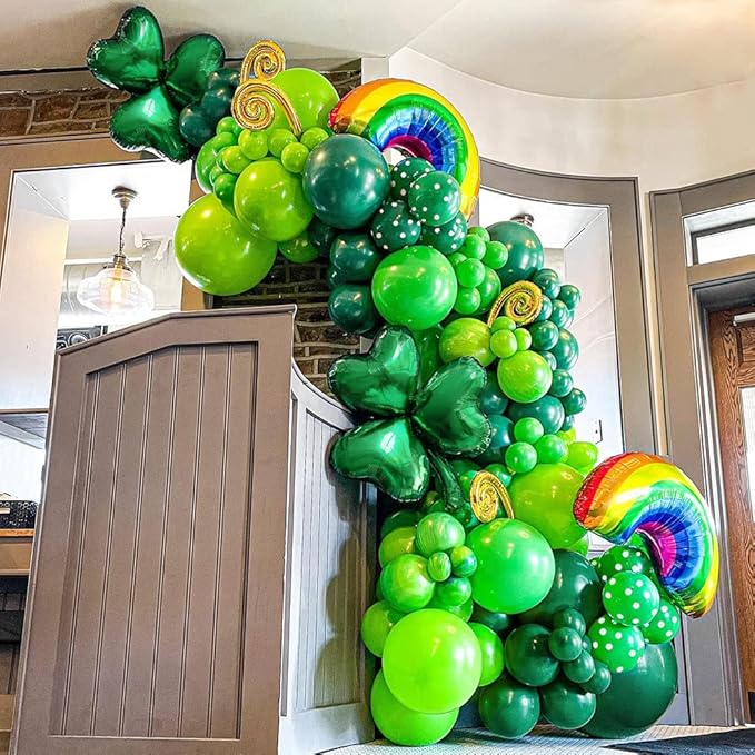 St. Patrick's Day Decorations,128pcs Green Balloon Arch Garland Kit with Lucky Shamrock Clover Rainbow Foil Balloons for Irish Festival & Spring March Party Decor Birthday Baby Shower Supplies