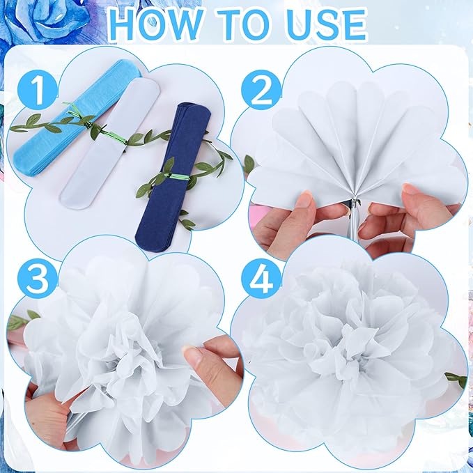 Blue Flower Garland for Backdrop - 2 Pcs Hanging Artificial Flower Garlands for Wedding Birthday Party Decor, 8.2 Ft Fake Paper Floral Vines for Room Wall Table Home Decoration
