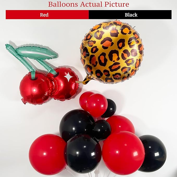 122PCS Cheetah Balloon Arch Garland Kit with Black Red Leopard Print Cherry Balloons for Cheetah Birthday Decorations, Leopard Party Decor, Cherry Theme, Girls Night, Bachelorette
