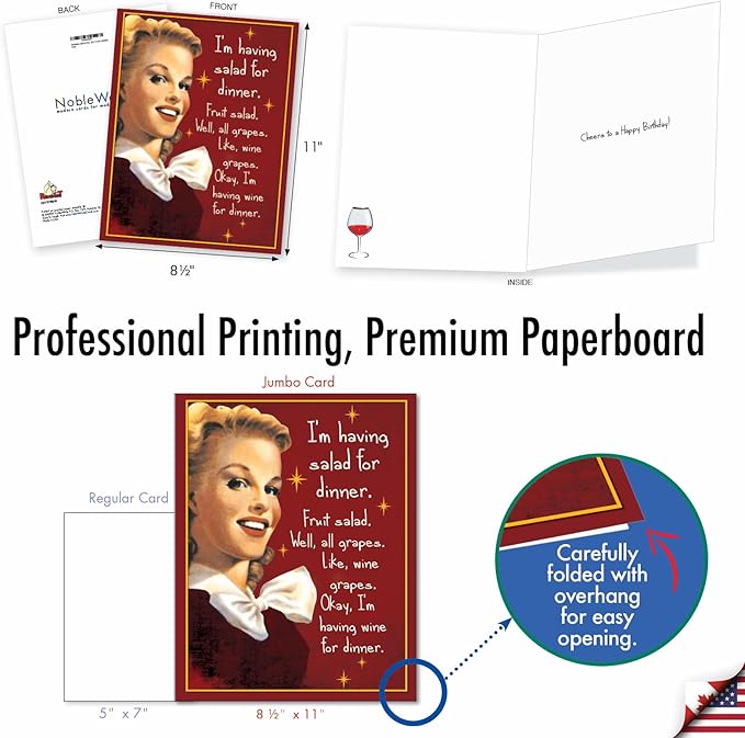 NobleWorks - Extra Large Funny Birthday Greeting Card 8.5 x 11 Inch with Envelope (1 Pack) Big, Jumbo Bday Salad For Dinner J9357BDG