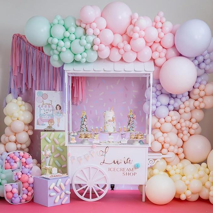 PartyWoo Pastel Balloon Arch Kit Garland 152pcs Different Sizes of 18 12 10 5 Inch Light Baby Pale Pink Blue Green Purple Yellow Orange Balloons for Baby Shower Graduation Birthday Party Decorations