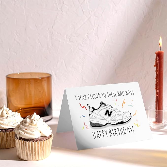 PIUST Funny Dad Shoes Birthday Card, New Balance Shoes Birthday Card for Him, Happy Birthday Card for New Dad, 1 Year Closer To These Bad Boys (68)