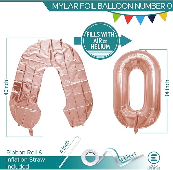 40 Inch Large Rose Gold Number Celebration and Decoration Balloon for Birthday Parties, Graduations, Anniversaries, Weddings, Photo Shoots, Special Events (Rose Gold Number 0)