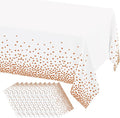 misaya 10 Packs Dot Disposable Table Cloth, 54 x 108 Inch Waterproof Plastic Tablecloth, Rectangle Rose Gold Dots in White Table Covers for Easter, Picnic, Birthday, Party