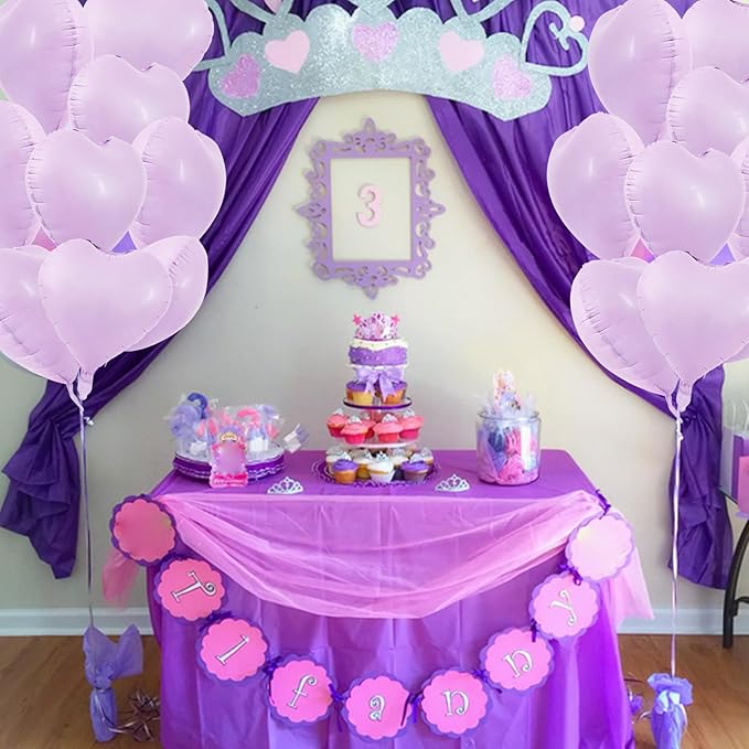 TONIFUL 30Pcs 18 Inch Pastel Light Purple Balloons Light Purple Heart Shape Foil Mylar Banners Decoration for Birthday Valentine's Day Wedding Bridal Shower Anniversary Engagement Party Supplies