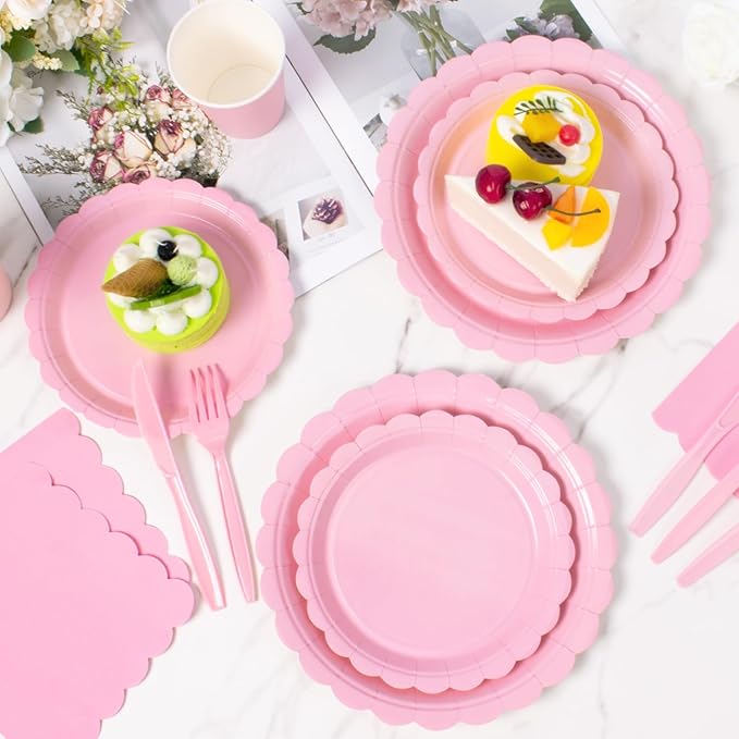 Vyntra 175 Pcs Pink Valentines Disposable Paper Plates and Napkins Set for 25, 9" Dinner Plates & 7" Dessert Plates, Tableware for Baby Shower, Bridal Shower, Birthday, Party