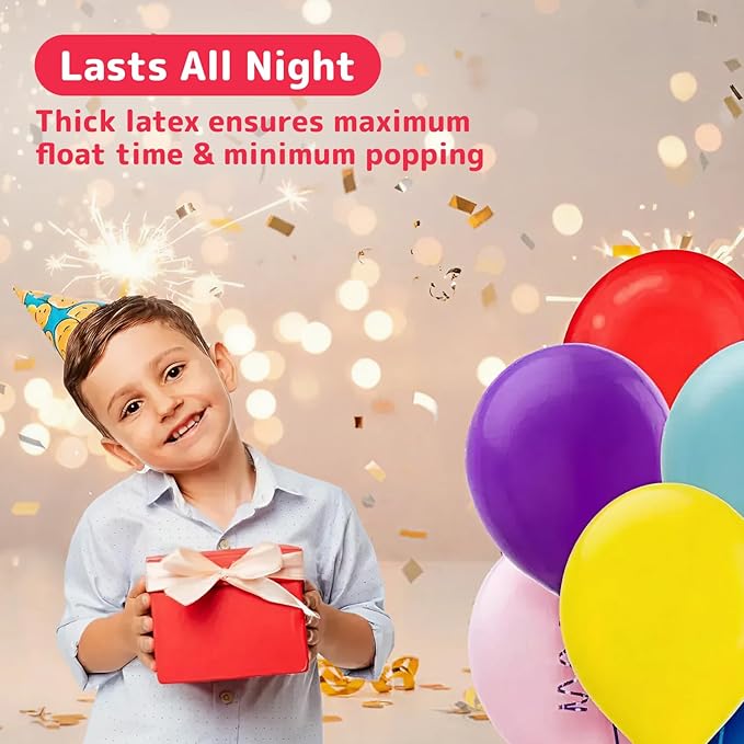 Prextex 300 Party Balloons 12 Inch 10 Assorted Rainbow Colors - Bulk Pack of Strong Latex Balloons for Party Decorations, Birthday Parties Supplies or Arch Decor - Helium Quality