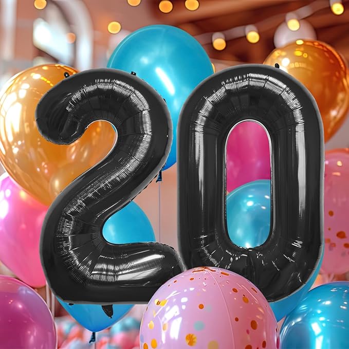 40 Inch Large Black Number Celebration and Decoration Balloon for Birthday Parties, Graduations, Anniversaries, Weddings, Photo Shoots, Special Events - Helium Foil Mylar (Black Number 20)