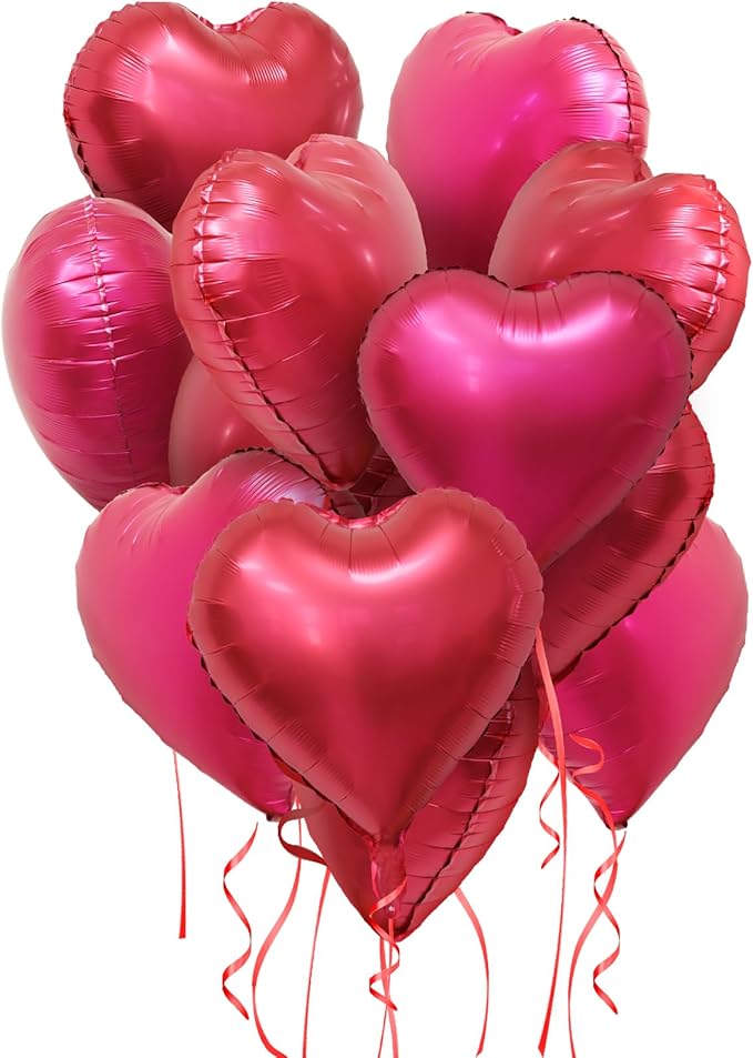 Red Heart Metallic Balloons, 20Pcs 18 Inch Hot Pink Foil Heart Balloons, Love Balloon for Valentines Day Decorations Galentines Balloon for Birthday Wedding Anniversary Party