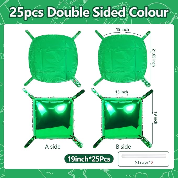 NISOCY 25PCS Green Square Foil Balloons Wall Backdrop Double Sided Green Christmas Balloons Tunnel Arch Kit for Baby Shower Birthday Anniversary Summer Party Decoration