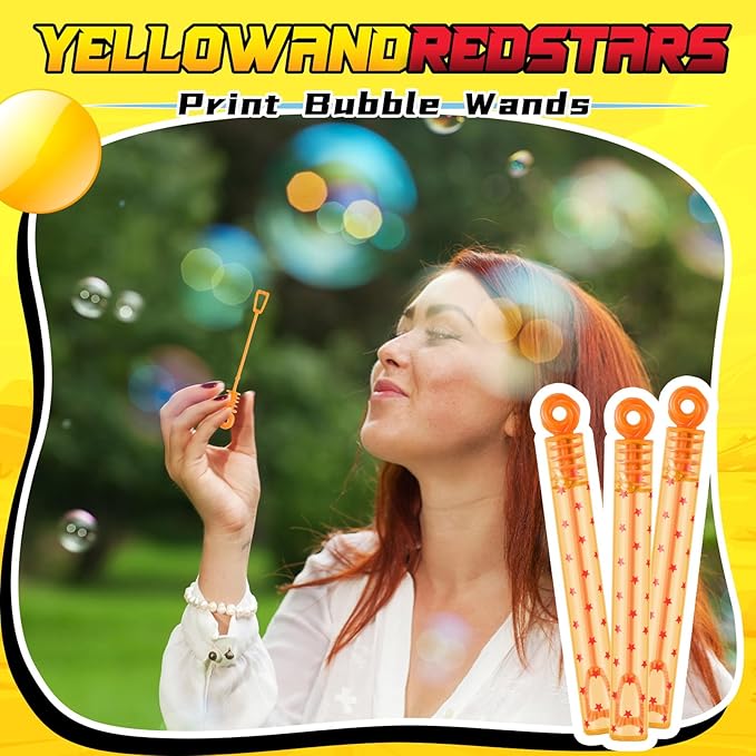 32 Pcs Red Star Print Bubble Wands Orange Bubble Wands for Party Favors Adult Summer Activity Birthday Gifts Carnival Easter Goody Bag Stuffers Wedding Supplies