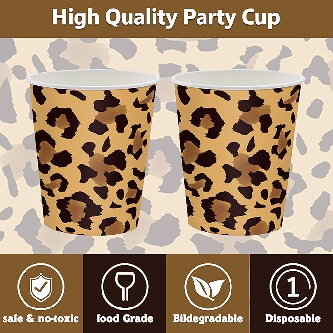 168PCS Leopard Print Party Suppplies Animal Cheetah Print Plates Napkins Cups Tableware Set Jungle Animal Leopard Theme Birthday Party Decorations Serve 24 Guests