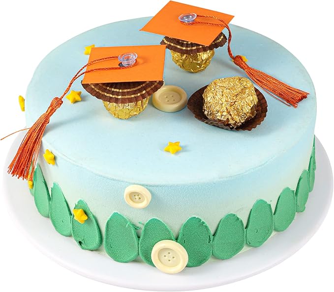Gyufise 36Pcs 2026 Graduation Cap Cupcake Toppers with Tassel Adhesive Dots Chocolate Decorations Class of 2026 Congrats Grad Cap Cupcake Decorations for 2026 Graduation Theme Party Supplies Orange