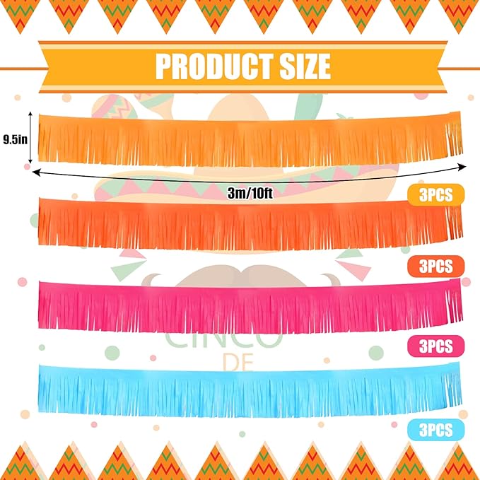 Taiyin 12 Pack 120 Feet Yellow, Orange, Pink, Blue Fringe Garland Tissue Paper Fringe Tassel Party Garland Wall Hanging Banner Backdrop Streamers for Wedding Birthday Autumn Thanksgiving