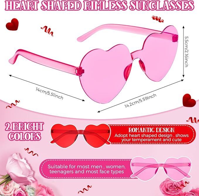 Jutom 24 Pieces Valentines Heart Headbands and Glasses Love Shaped Head Boppers Sunglasses for Adults Galentine's Supplies(Classic Style)