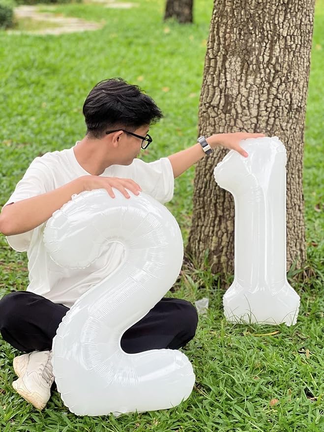 One Balloons for 1st Birthday, 40 Inch White Balloons for Birthday Party Decoration, Big Number Ballon for 1, 10, 11, 12, 13, 14, 100 Celebration, Boy and Girl, Baby Shower, Anniversary Decor