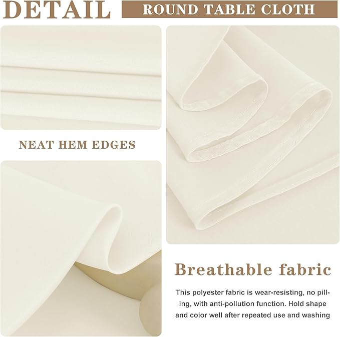 Fitable 6 Pack Ivory Round Table Clothes - 70 Inches in Diameter - Stain Resistant and Washable Tablecloths, Polyester Fabric Table Covers for Wedding, Party, Banquet, Gathering