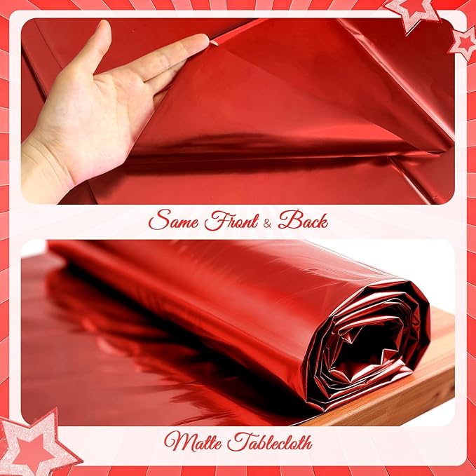 2 pcs Red Tablecloth Plastic -Stunning Metallic Matte Finish, 40" x 108" Christmas Table Cloth, Perfect for Carnival Birthday Party Decorations Casino Night Graduation Table Supplies