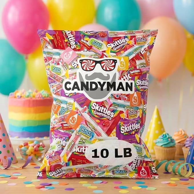 CANDYMAN Assorted Candy Variety Pack, 10 lbs Bulk Individually Wrapped Candy for Party Favors, Pinata Stuffers, Goodie Bags, Halloween & Easter