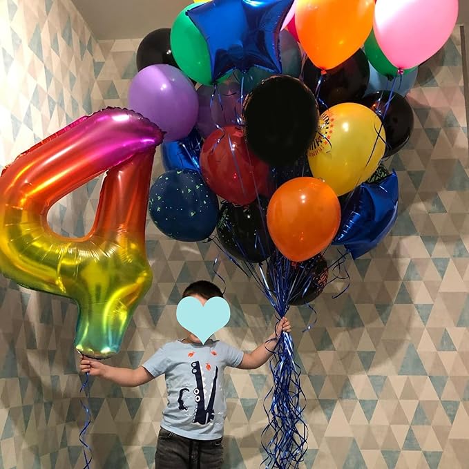 40 Inch Rainbow Number Balloon 4, Large Number Foil Balloons Mylar for Girl Boy Birthday Party Celebration Decorations Supplies, Digital Balloons for Wedding Anniversary Events Decorations