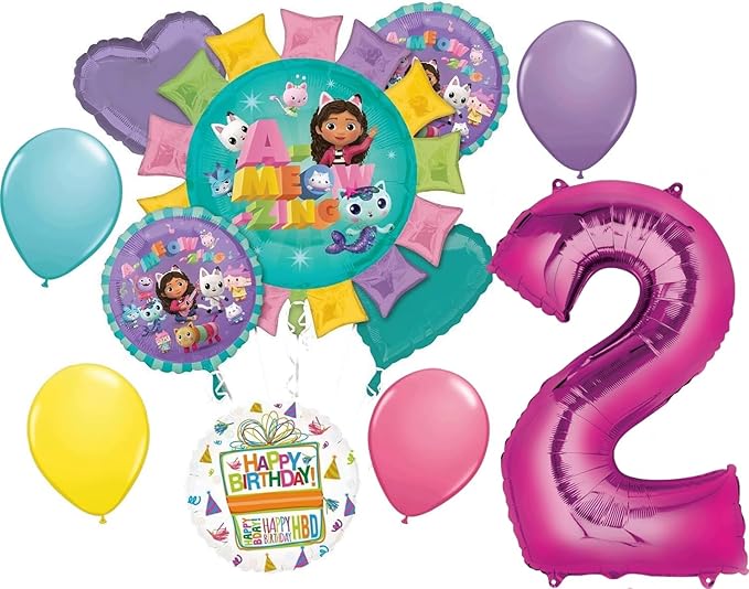 Gabby's 2nd Birthday Party Supplies Cats and Dollhouse Balloon Bouquet Decorations