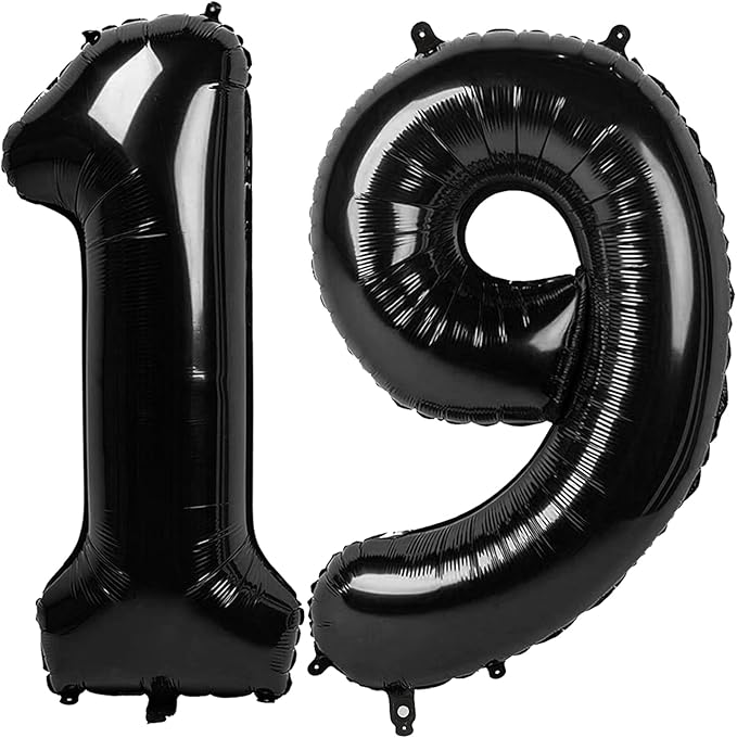 Number 19 Balloons, Balloons for Man Woman 19th Black Birthday Party Decoration, 40 Inch Foil Number Ballon for 19, 91 Anniversary, Bridal Shower, Graduation, Halloween, New Year